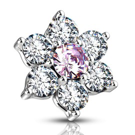 FIFTH CUE 14G 7 CZ Flower 316L Surgical Steel Internally Threaded Dermal Top (Clear/Pink)