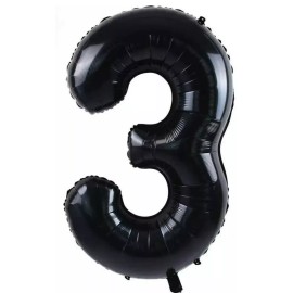 Glamixx 40" NUMBER (3) BALLOONS - Self Inflated Air/Helium - Foil Balloons  - BLACK
