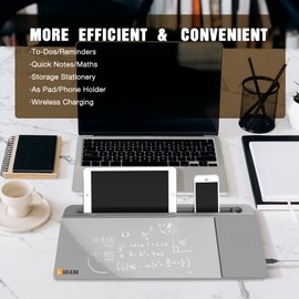 SELEAD Desktop Glass Whiteboard with Wireless Charger Station, Dry Erase White Board Computer Pad Keyboard Stand with Organizer for Home, School, Office Desk Accessories, Gray
