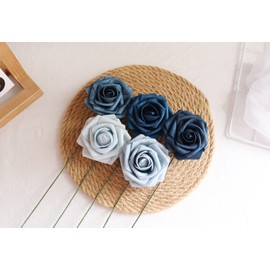 D-Seven Artificial Flower 25 PCS Fake Roses with Stem for DIY Wedding Bouquets Floral Arrangements Wedding Flower Backdrop Bridal Shower Baby Shower Party Home Decor (Shades of Blue)