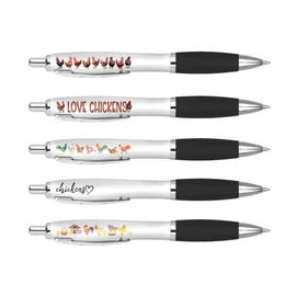 DV DESIGN 5 x Chicken Black Pens - Chicks Pets Farm Animal Cartoon Stationary School Equipment Fan Teacher Friend Girls Boys Birthday Set #81286