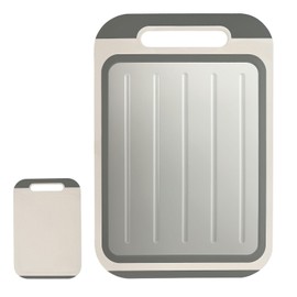 PP Stainless Steel Chopping Board With Diversion Groove Two Sided Cutting Board Compact Non Slip Kitchen Meat Board With Thawing Function for Home Restaurant