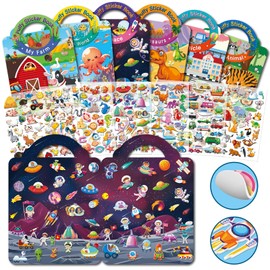 Elfew 4 Pack 3D Puffy Sticker Book for Kids 2-4, Reusable Sticker Books for Toddlers 1-3, Toddler Activity Books, Travel Toys for Girls Boys Birthday Gifts, Farm, Dinosaurs, Ocean World, Wild Animal
