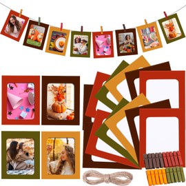 Janlaugh 100 Pcs Fall Paper Photo Frames 4x6 Fall Paper Frame with 100 Clip 10 String Kit DIY Hanging Cardboard Photo Holder Thanksgiving Wall Decor Wedding Home