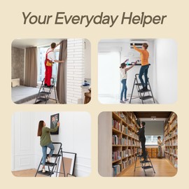 Black 3 Step Stool Foldable – Heavy-Duty Foldable Step Stool for Adults, 500 lbs Capacity, Anti-Slip Feet & Wide Steps, Sturdy Steel Frame, Lightweight & Space-Saving Design for Home, Kitchen & Garage