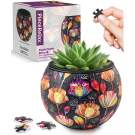 PieceRelax 3D Puzzle Planter 80 Pieces - Flower Pot - Colorful Poppies, Home Decor Flower Pots for Indoor Cactus, Succulents Pots [K1118]