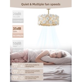 YADZSLY 20" Gold Fandelier Ceiling Fan with Light, Caged Flower Chandelier Ceiling Fans with Lights Remote Control, Mid-Century Modern with 6 Speeds for Bedroom, Nursery