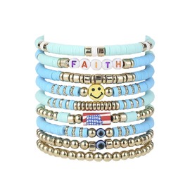 Cooluckday Preppy Bracelets Heishi Surfer Bracelets for Women Colorful Summer Bracelets Polymer Clay Stretch Bracelets Vinyl Stackable Bracelet Y2k Aesthetic Summer Beach Jewelry for Women