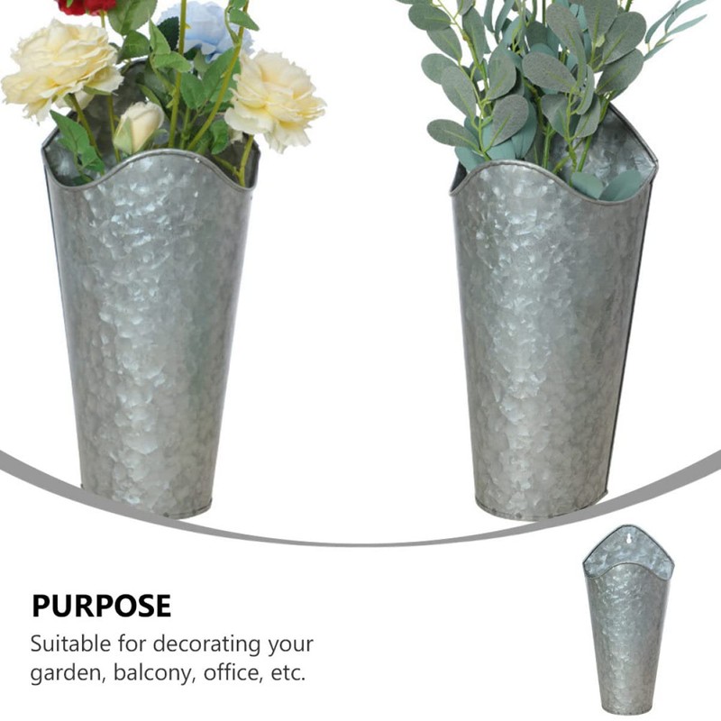 Kisangel 2pcs Iron Wall-Mounted Flower Pots Galvanized Hanging for Decorative