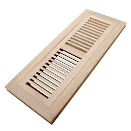 Oak Floor Register for 4x14 Inch Duct Holes - Flush Mount Floor Vent with Metal Damper - White Wooden Vent Covers for Home Floor - 0.8 Inch Thickness - Unfinished