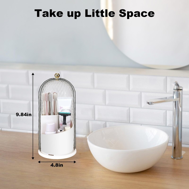 QIYVLOS Toothbrush Holders with Sliding Lid, Rotating 3 Slots Bathroom