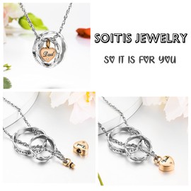 SOITIS Urn Necklace for Ashes Dad Stainless Steel Cremation Necklace with Heart Waterproof Ashes Necklace Memorial Keepsake for men