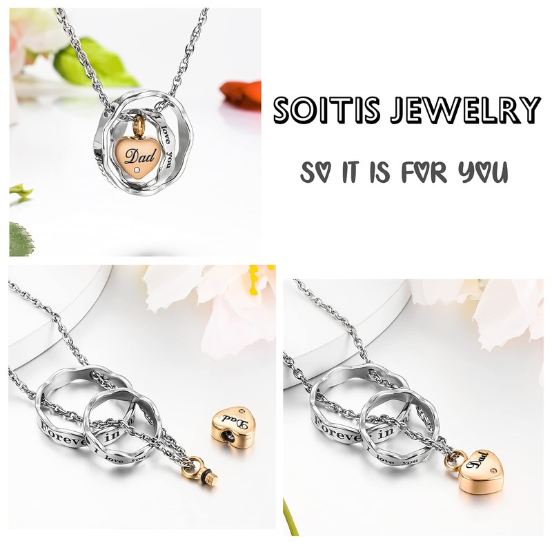 SOITIS Urn Necklace for Ashes Dad Stainless Steel Cremation Necklace