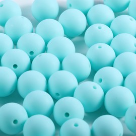120Pcs Silicone Beads, 15mm Silicone Beads for Keychain Making Silicone Beads for Bracelet Making Necklace Making and Bulk Round Silicone Beads for Pens(Cyan)