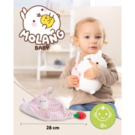 NICI Molang 49473 Baby Comforter 26 x 28 cm - Fluffy Cuddle Blanket for Girls and Boys, Ideal Baby Gift for Birth