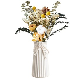 Ceramic Ribbed Vase for Home Decor, Tall 7.5Inch Decorative Flowers Vase for Pampas, Matt Ceramic Vases for Room Table Office Wedding Decor