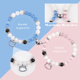 2 Pieces Magnetic Couple Bracelets,Natural Stone Matte Stone Crystal for Vows of Eternal love,Energy Stone Beads Bracelet Set Presents for Women Men