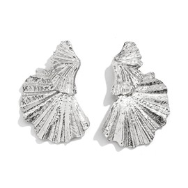 Large Ginkgo Leaf Earrings for Women Statement Punk Metal Earrings Big Gold Silver Drop Dangle Earrings Lightweight Trendy(Silver)