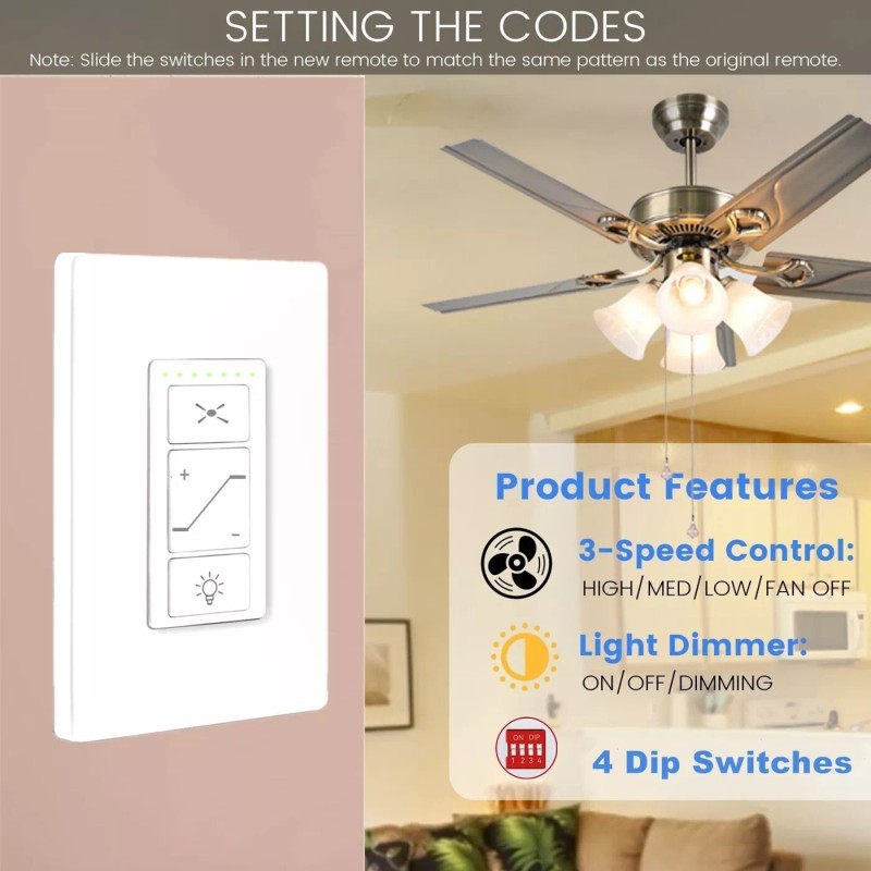 53T Ceiling Fan Wall Remote Control 4DIP Switch for Harbor
