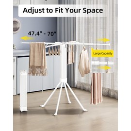 BIREN Clothes Drying Rack Foldable Extending Laundry Rack with 16 Clips Collapsible Clothing Rack Space-Saving Clothing Racks for Hanging Clothes, Indoor, Camping, Balcony, Outdoor