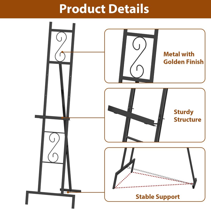 2 Pack Easel Stand for Sign, Metal Easels with Chain