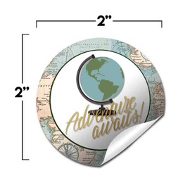 Adventure Awaits World Traveler Gender Neutral Baby Shower Thank You Sticker Labels, 40 2" Party Circle Stickers by AmandaCreation, Great for Party Favors, Envelope Seals & Goodie Bags