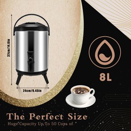 Mifoci Insulated Drink Dispenser Stainless Steel Hot Water Beverage Dispenser Coffee Urns Hot and Cold Drink Holder with Pump Spigot for Party Tea, Milk, Water(2.11 Gallon/ 8 L)