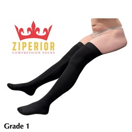 Ziperior Closed Toe Thigh High 15-20 mmHg Compression Wide Leg Inside Zipper (Small-Medium, Black)