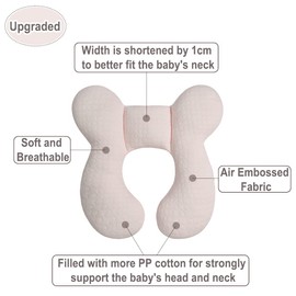 Blublu Park Baby Head Support Pillow for Newborn Infant(Upgraded), Soft Cotton Baby Travel Pillow for Car Seats and Strollers for Baby, Pink