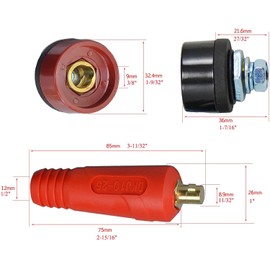 RIVERWELD TIG Welding Cable Panel Connector Socket Set Quick Fitting Dinse-Style 200Amp DKJ10-25 2pk RED