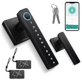 MINIA Keyless Entry Door Lock with Handle,Digital Door Knob,Smart Door Locks,Fingerprint Door Lock for Bedroom,Office and Hotel,Black Door Knobs