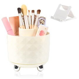 Elezeal Pen Holder, Spinning Makeup Brush Holder, 360°Rotating Cosmetics Organiser with Anti-slip Mat, 6 Slot Pencil Cup Storage Organizer Style Container for Vanity Bathroom Bedroom Stationery