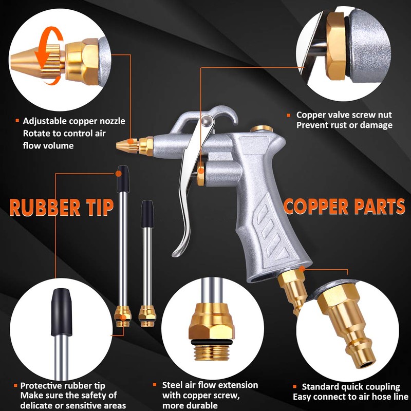 Industrial Air Blow Gun with Brass Adjustable Air Flow Nozzle