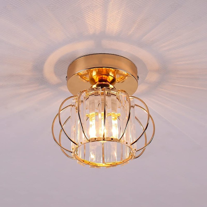 Mini Crystal Chandelier Flush Mount Crystal Ceiling Lighting Iron Cage