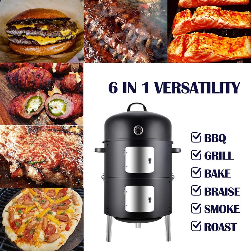 Realcook Vertical 17 Inch Steel Charcoal Smoker, Heavy Duty Round