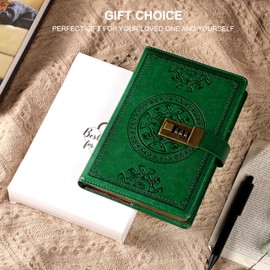 CAGIE Journal with Lock for Men and Women Refillable 290 Lined Pages Locked Journal with Pen, Diary with Lock 180 Lay Flat for Writing Travel Diary, 5.7'' X 8.3'', Green