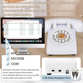 FiayaCom Audio Guest Book Wedding Phone,32GB Memory Customized Audio Messages, Volume Adjustable, with Message Replay Feature, Suitable for All Kinds of Party(White+Golden Sign)