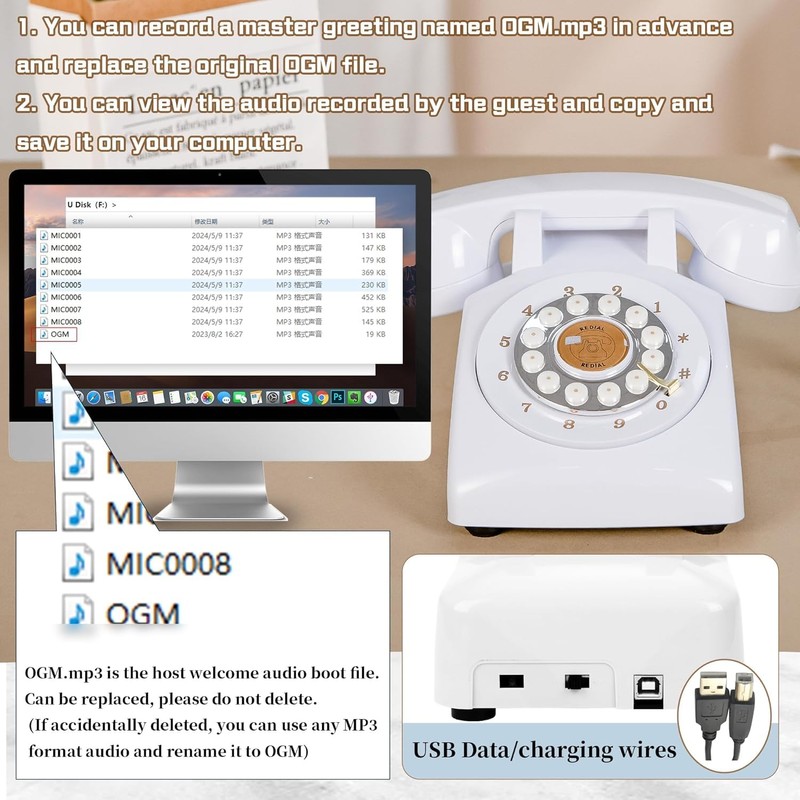 FiayaCom Audio Guest Book Wedding Phone,32GB Memory Customized Audio Messages,