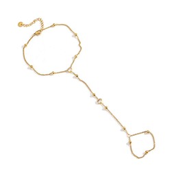 Finger Chain Bracelet Gold Hand Chain Bracelets Link Stainless Steel Crystal Finger Ring Bracelet for Women Fashion Summer Beach Waterproof Adjustable Jewelry Gifts, middle, Metal, no gemstone