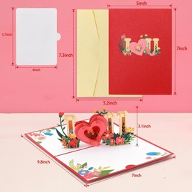 Sunohyesla Pop Up Birthday Greeting Cards,I Love You 3D Cards for Birthday, Valentine's Day, Mother's,Father's Day, Anniversary, Husband, Wife, Mom, Dad, Boyfriend, Girlfriend, Romantic Gift (5" x 7")
