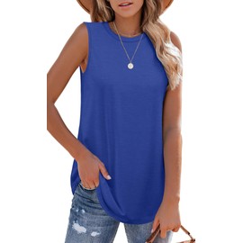 OFEEFAN Tank Tops for Women Summer Outfits for Women 2025 Vacation Womens Sleeveless Tops Long Royal Blue Tops L
