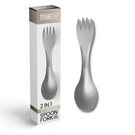 TitanChef Titanium Spork 2-in-1 Ultra Lightweight Spoon Fork Tableware for Outdoor Camping, Backpacking, Hiking, Travel, Picnics and Home with Bag (Sandblasting)