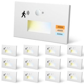 Poxran 12 Pack 3CCT Motion Sensor Stair Lights Indoor Outdoor, 120V Electric 0-100% Dimmable Waterproof LED Step Lights, 4W 300LM Stairwell Lighting for Stairway Staircase, 3000K/4000K/6000K, White