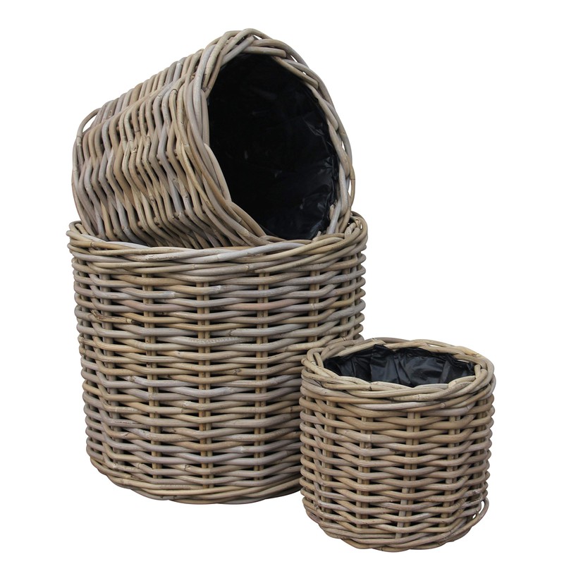 Round Baskets/Planters, Plastic Lined, Excellent Quality, Very Strong Kuba Rattan