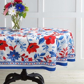 Virtumob Oval Tablecloth, 4th of July Tablecloth Oval 60 x 84 Patriotic Red White and Blue Fireworks for Independence Day Memorial Day Veterans Day, Perfect for Kitchen Dinner