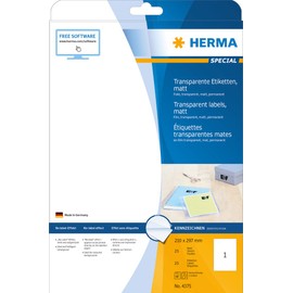 HERMA 4375 210x297mm Colour Laser Rectangular Clear Labels - Matte Transparent (25 Labels, 1 per Sheet)