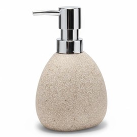 Soap Dispenser Bathroom Beige 250 ml, Pump Dispenser for Liquid Soap in Stone Shape for Modern Bathroom