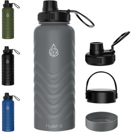 HYDRO H2O 24 oz Insulated Water Bottle, Water Bottles with Straw (Spout Lid & Screw Top) & Silicone Boot & Flex Handle, Wide Mouth Stainless Steel Water Bottles, Sports Water Cup, Travel Thermal Mug