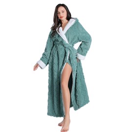 Skilydia Long Robes for Women with Hoodie,Womens Soft Fleece Robes/Bathroes Floor Length (Green, X-Large)…