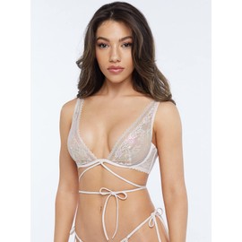 Savage X Fenty, Women's, Caged Lace Unlined Bra with Tie, Iridescent Vintage Floral Lace, 38C
